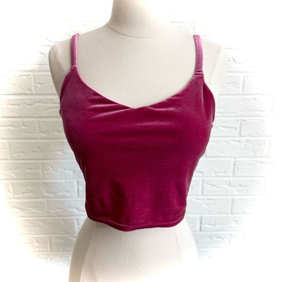 Athleta Elation V-Neck Longline Pink Crushed Velvet Crop Tank Bra Size Small - Picture 2 of 4